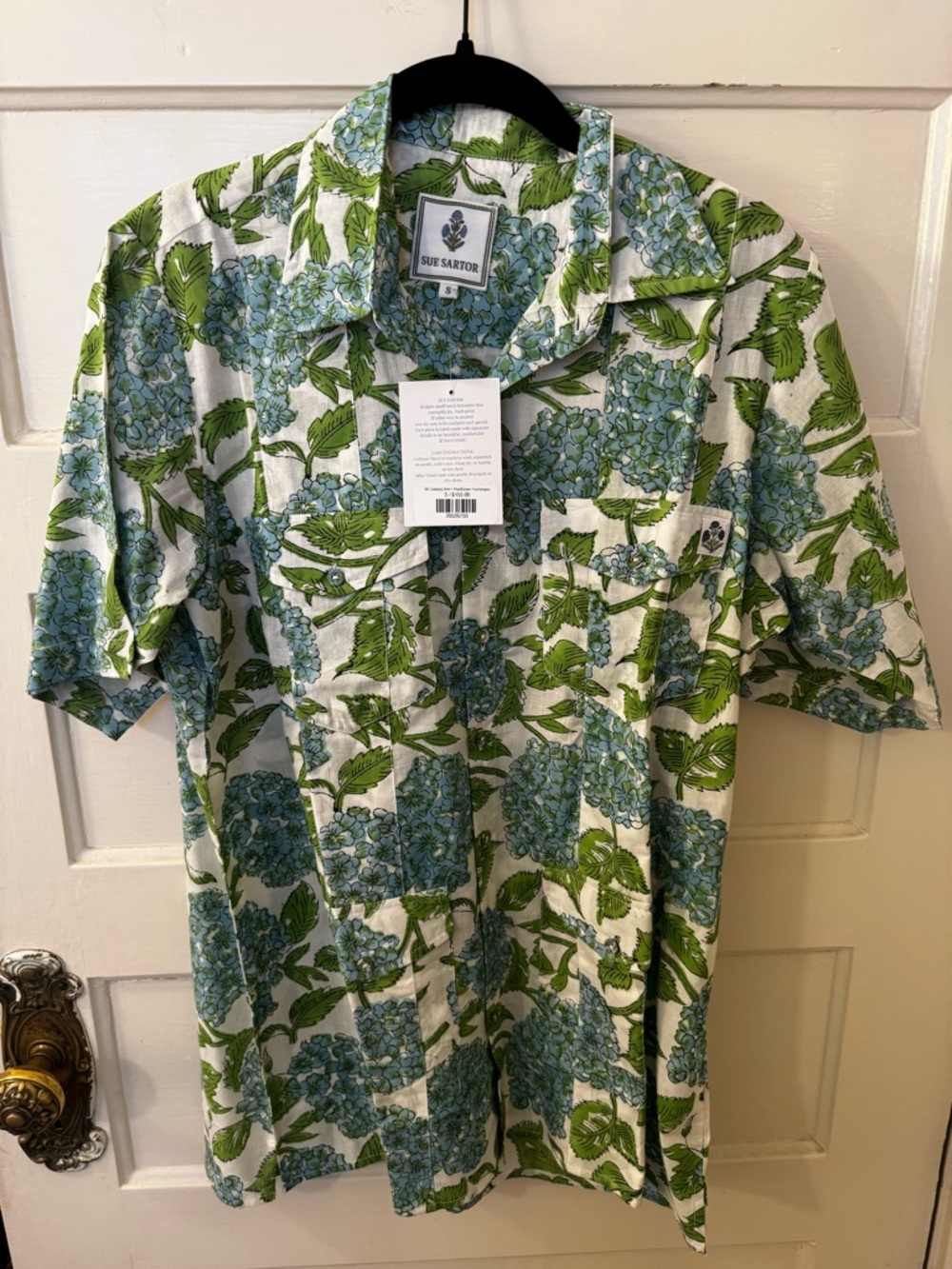 Sue Sartor Green Blue Floral Button-Down Shirt NWT Size S